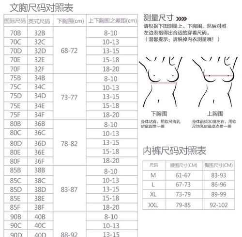 38-40文胸尺码对照表