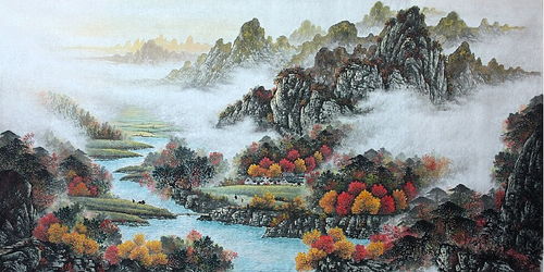 山水画秋景题款古诗句