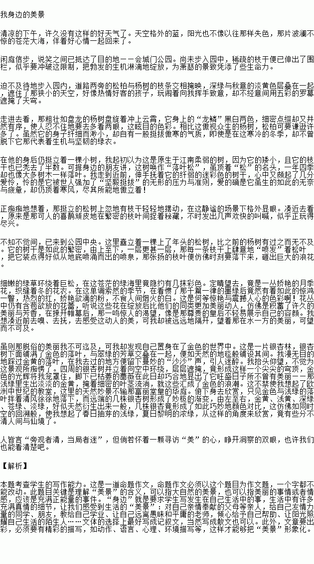 有景物描写的记叙文600字作文开头和结尾