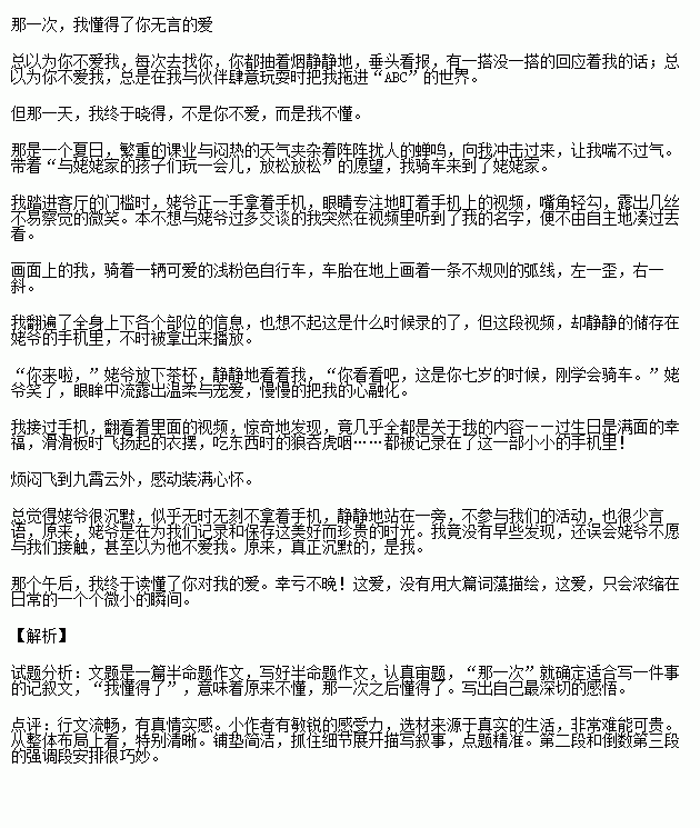 作文那一次我懂得了理解500字作文开头