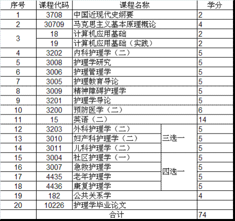 安徽自考护理本科课程