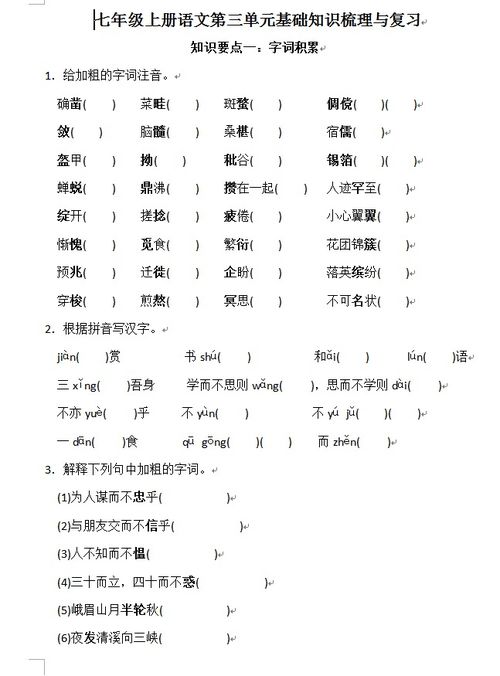 初一语文人教版基础知识专项