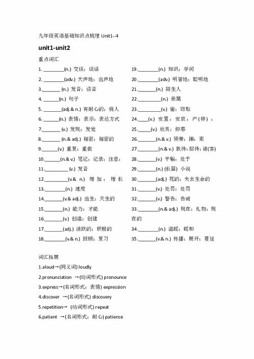 九级英语基础知识梳理