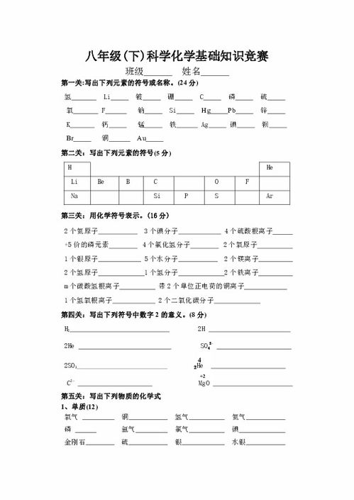 初中八级化学基础知识点总结