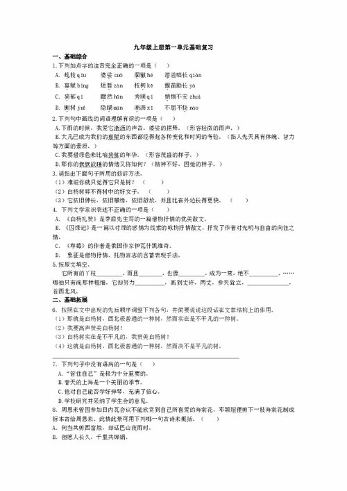 上册,基础知识,语文,测试