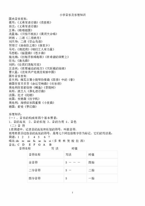 小学乐理基础知识试题