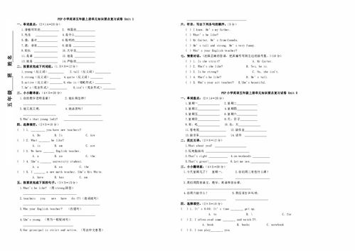 五级英语基础知识试题